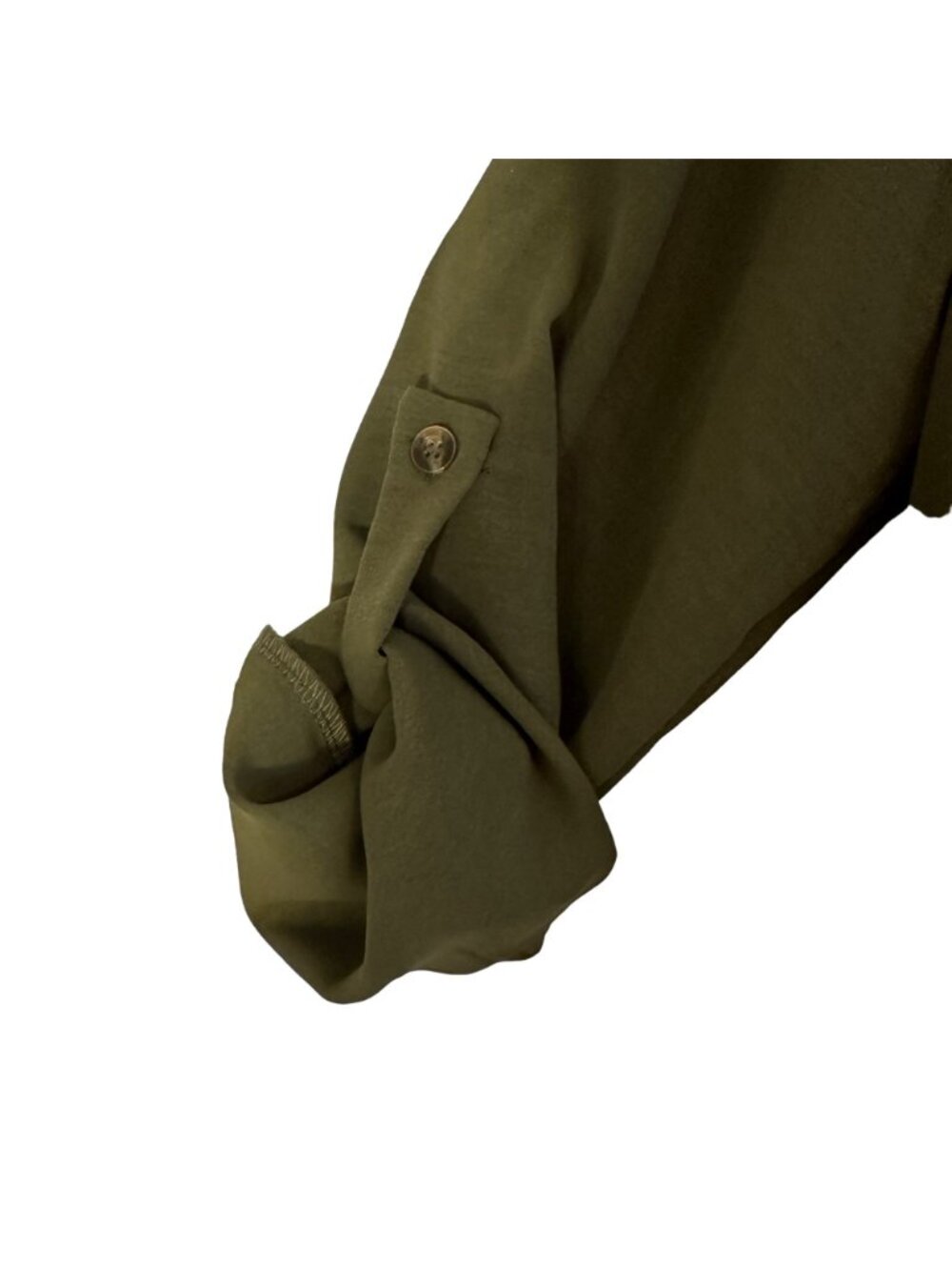 Lola Blooms Boutique Olive Green Long Roll Up Sleeve Button-Up Blouse SZ L NWT - Picture 5 of 12